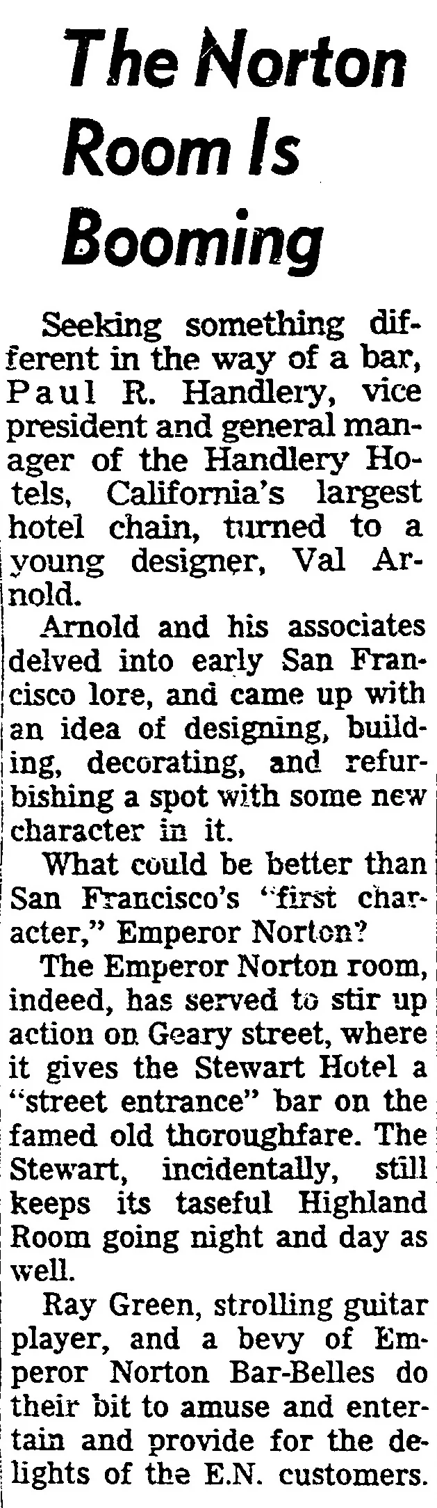 “The Norton Room Is Booming,” San Francisco Chronicle , 12 August 1961, p.11. Full page here . Source: San Francisco Public Library.