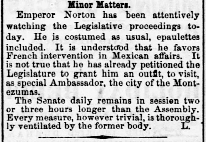 Excerpt from “Our Sacramento Correspondence” of 19 December 1863, Daily Alta California , 21 December 1863, p1. Source: California Digital Newspaper Collection .