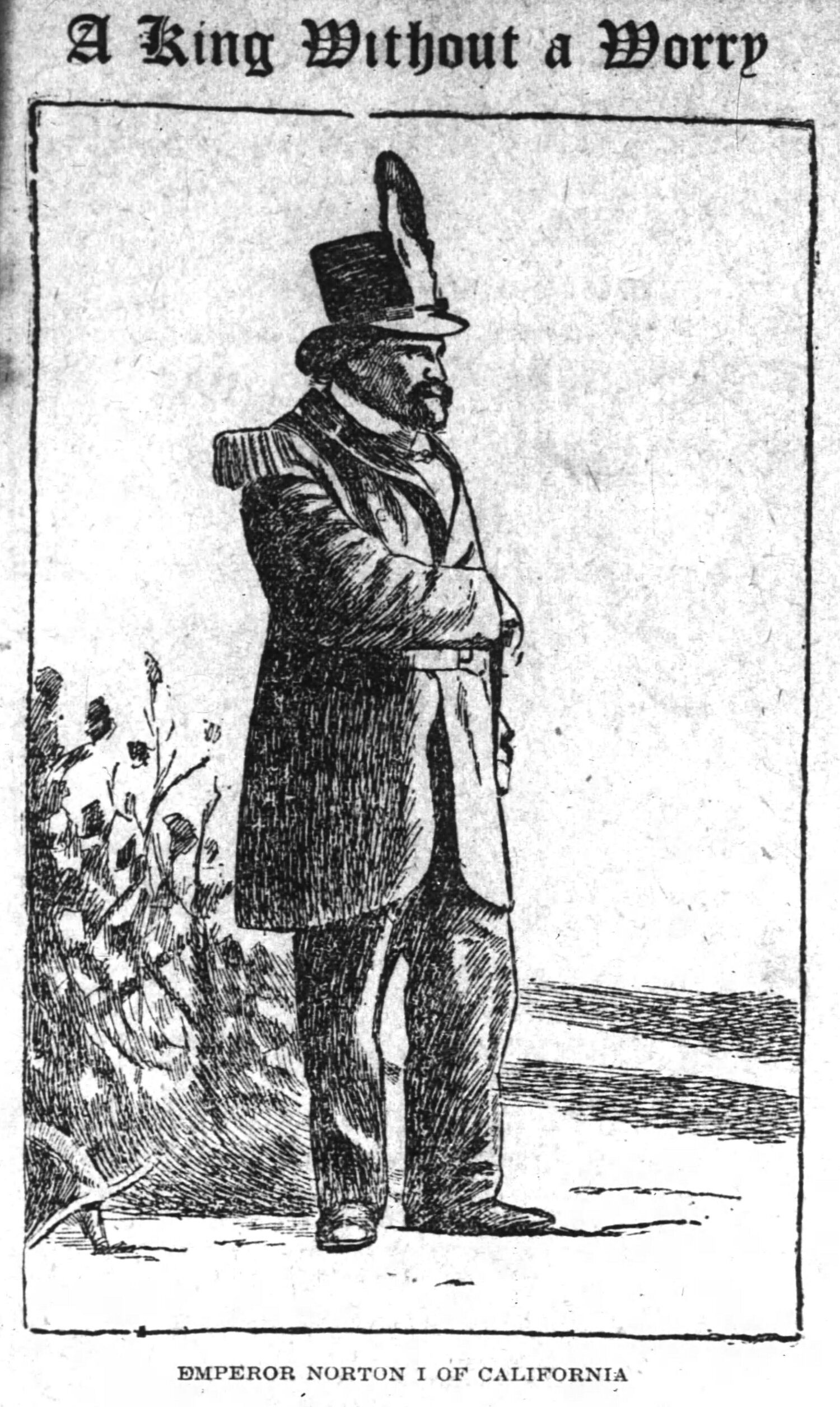   Emperor Norton, in the  Cincinnati Enquirer , 10 January 1914 , p.11. New illustration for reprinted excerpt of  feature  that originally appeared in the  San Francisco Bulletin  on 20 December 1913. Inspired by the left-hand photograph of the Empe