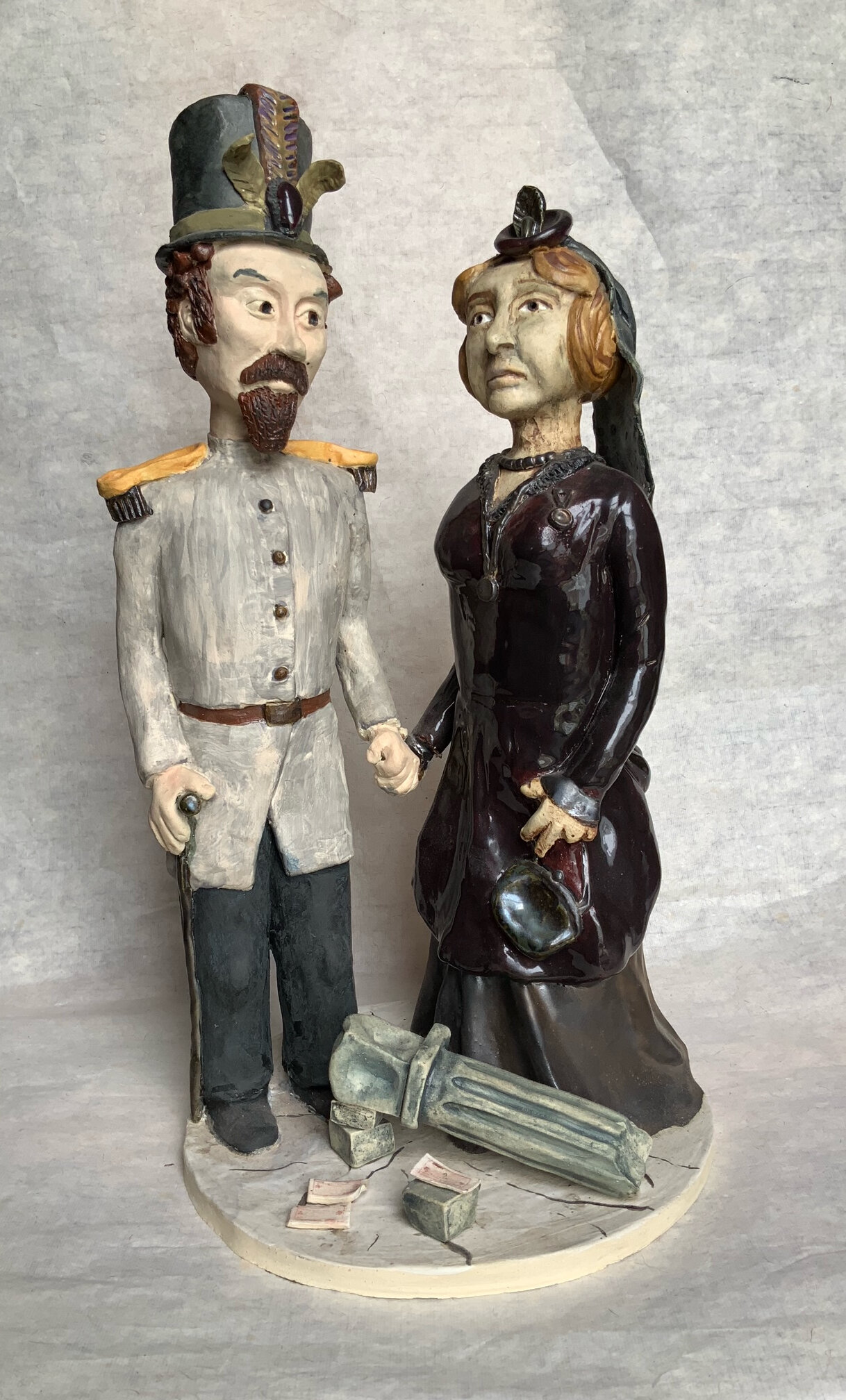    Royal Wedding , 2017, by Kaytea Petro (b. 1978).  High fire stoneware with underglaze and decals. This piece imagining the union of Emperor Norton and “the Empress Dowager Norton” (José Sarria) is part of Petro’s   Sanctuary City  series . Detail 