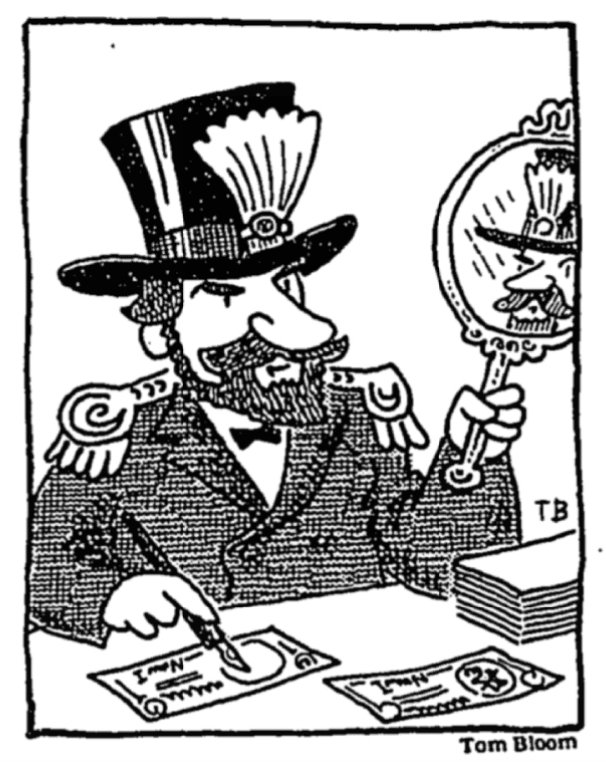   Emperor Norton, 1990, by Tom Bloom.  Illustration for Jed Stevenson’s  Coins  column,  New York Times , 9 December 1990, section 1, p.84. © New York Times [Added 1.15.2022] 