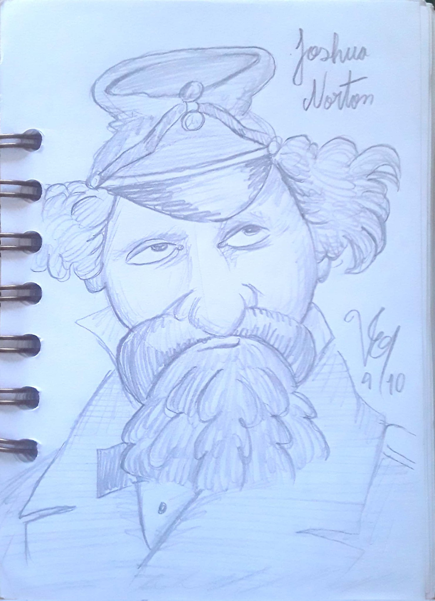   Emperor Norton, 2020, by V. Salles (b. 2003).  Pencil, 15cm x 20cm. Artist  Instagram . [Added 9.28.2022] 