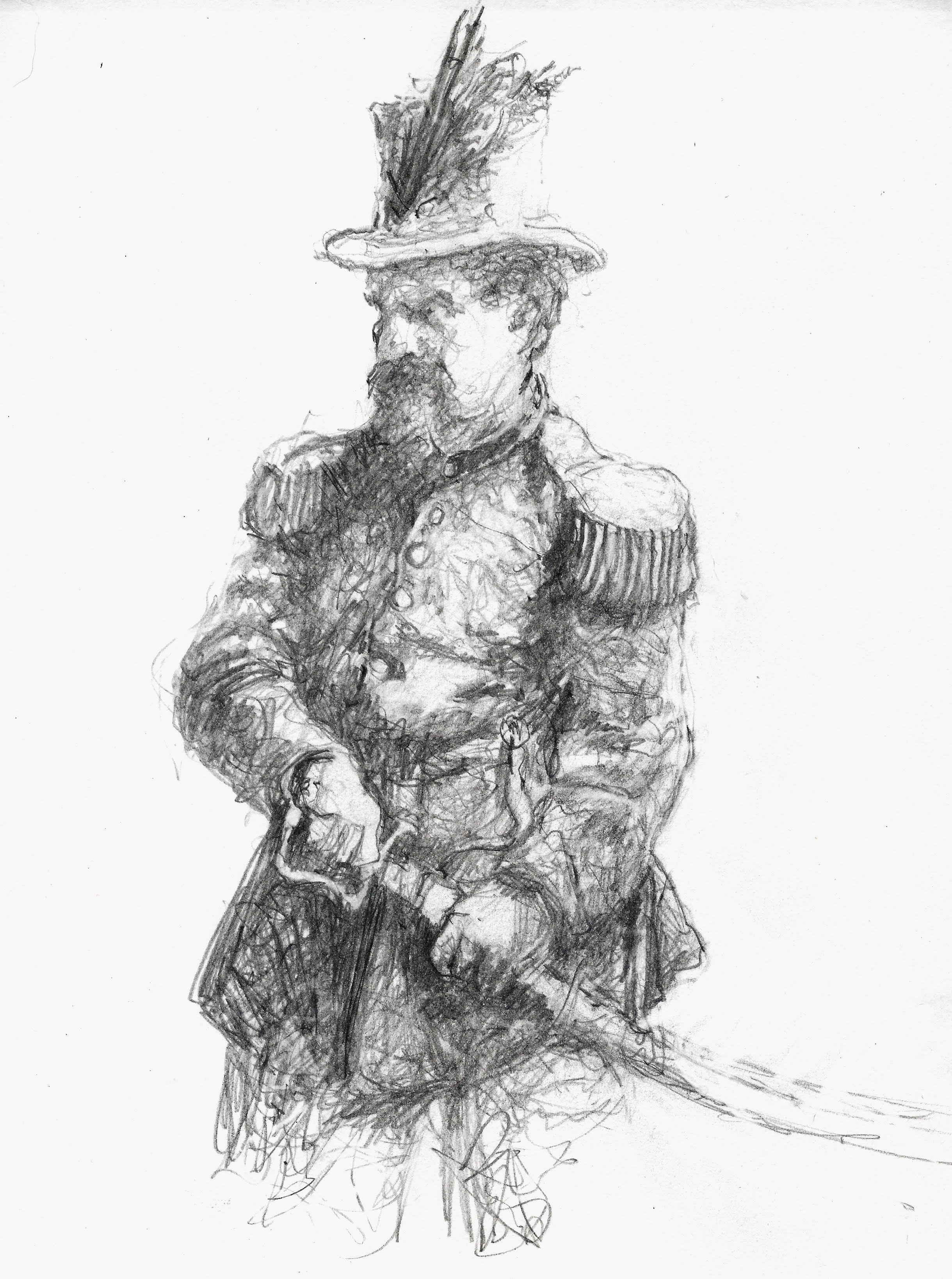   “(Almost) Continuous Line Drawing of Emperor Norton,” 2020, by Neal Von Flue (b.1973).  Pencil on paper, 8”x10”. Inspired by the c.1875 Bradley &amp; Rulofson portrait of Emperor Norton shown  here . Artist’s  website  and  Instagram . Source: Neal