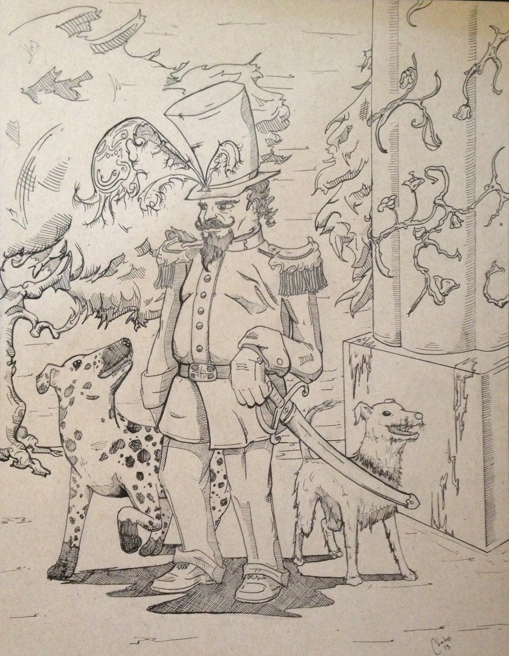   “The Emperor,” 2013, by Chako (b. 1986).  Ink on paper, 12” x 16”. Created as a birthday gift for the artist’s sister, who was living in the San Francisco Bay Area at the time.  Artist’s website . [Added 12.28.2025] 