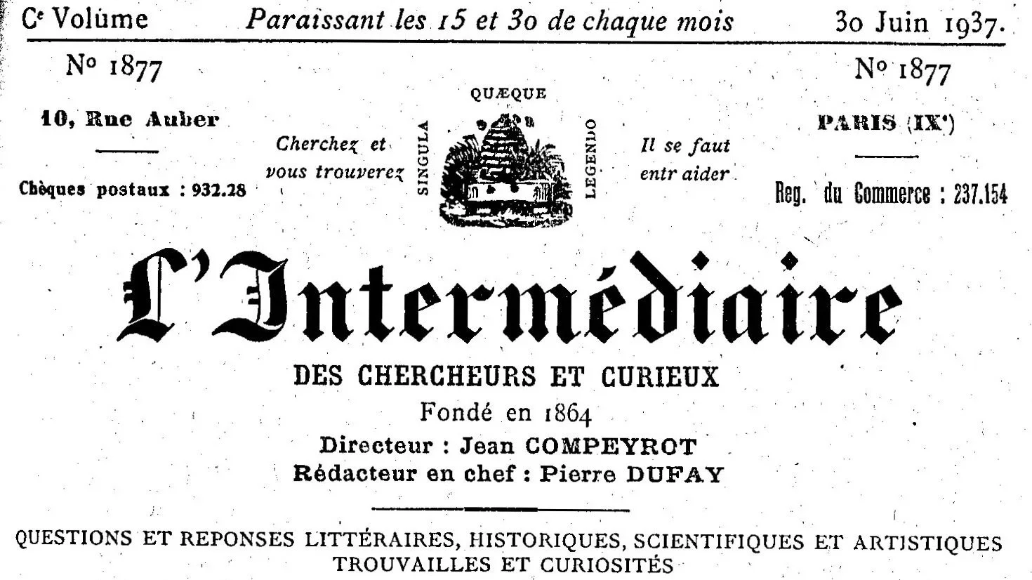 Contributors to Humanities Journals in France and England Took Note of Emperor Norton in 1937