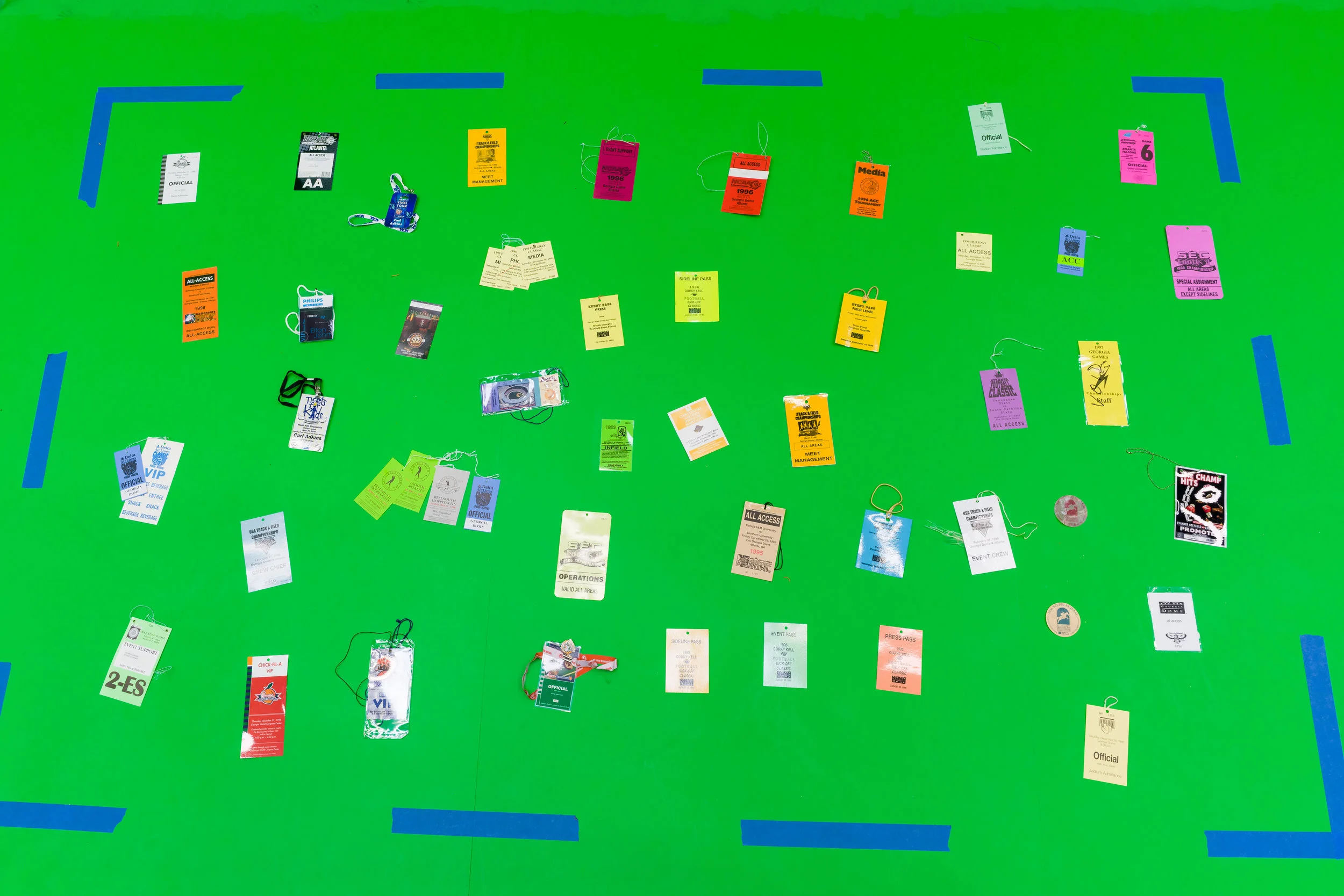 Part of the green screen process. Every item was cropped, selected and placed on a transparent background. 