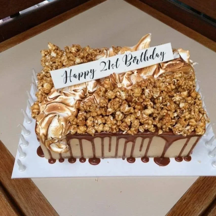 Caramel Drip And Meringue Sheet Cake