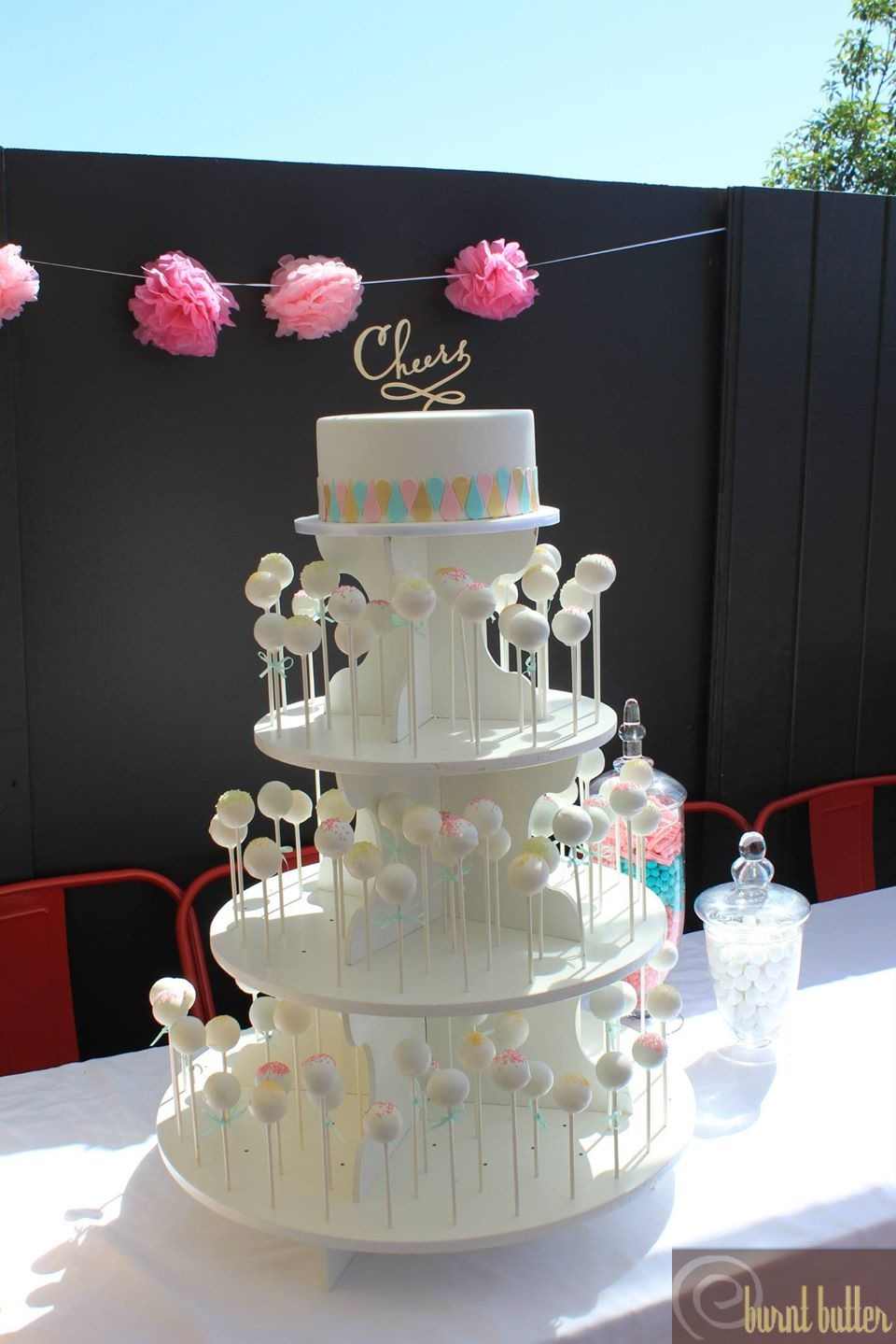 White Wooden Cake Pop Stand Hire — Burnt Butter Cakes