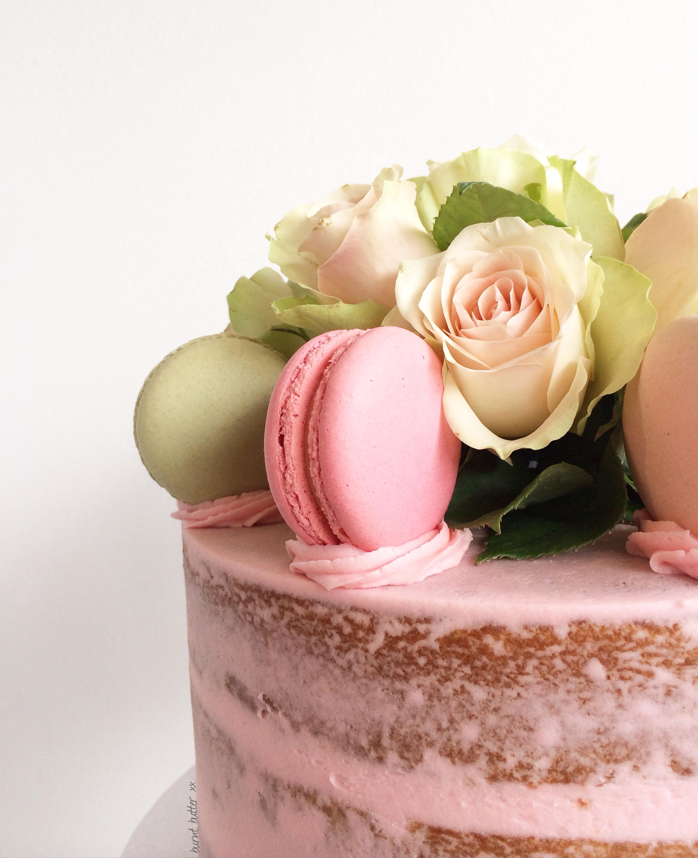 Pretty Macaron Semi Naked Cake — Burnt Butter Cakes