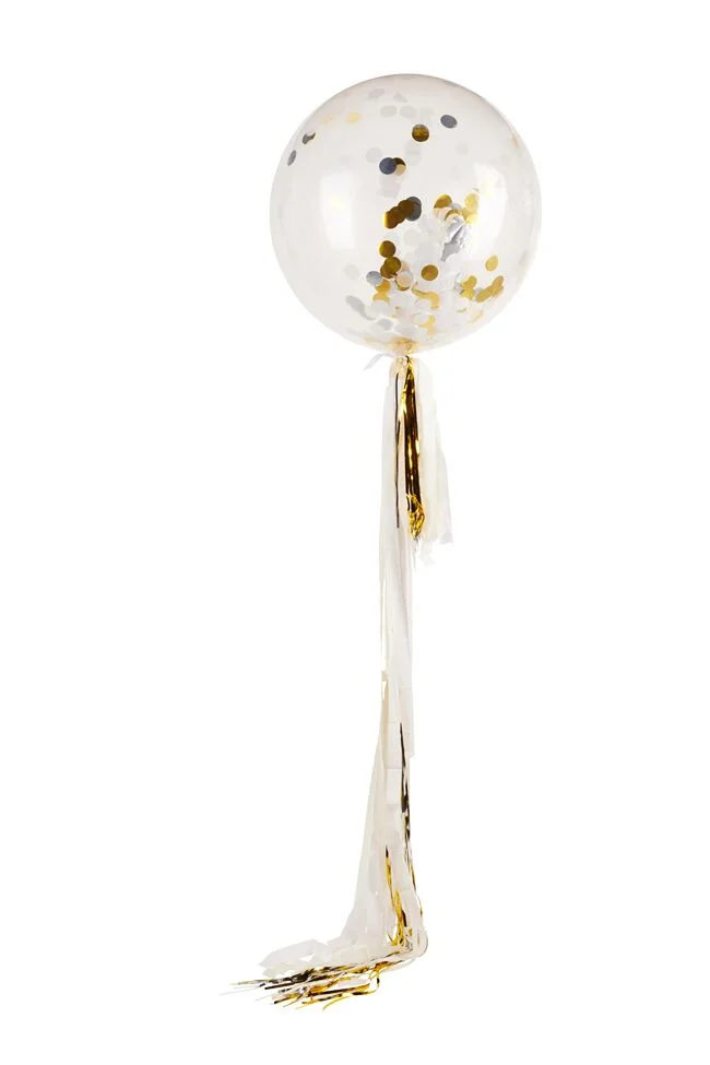 Metallic Confetti Jumbo 90cm Balloon And Streamer Tail