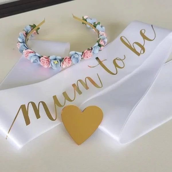 White Mum To Be Sash