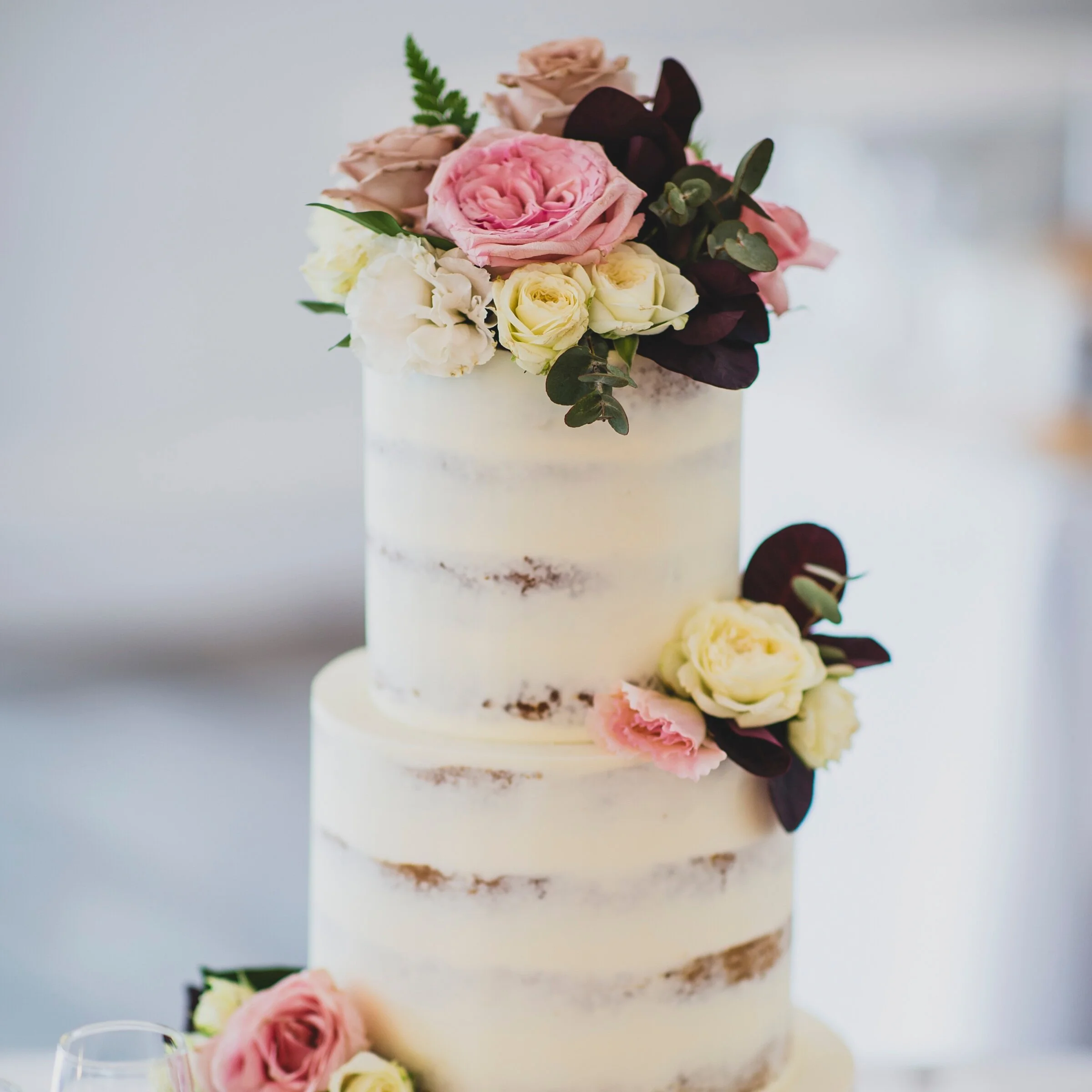 Tall Three Tiered Semi Naked Cake (140 Coffee slices)