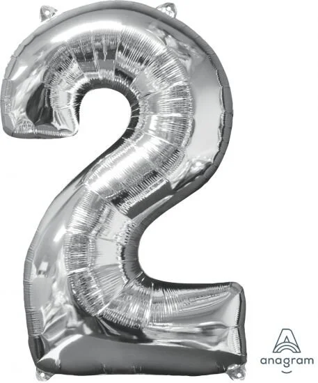 Silver Medium Sized Number 2 Balloon 66cm