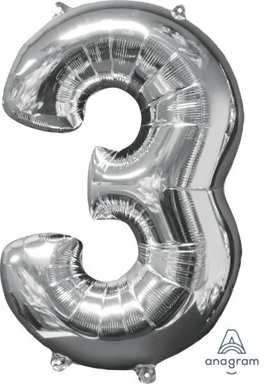 Silver Medium Sized Number 3 Balloon 66cm
