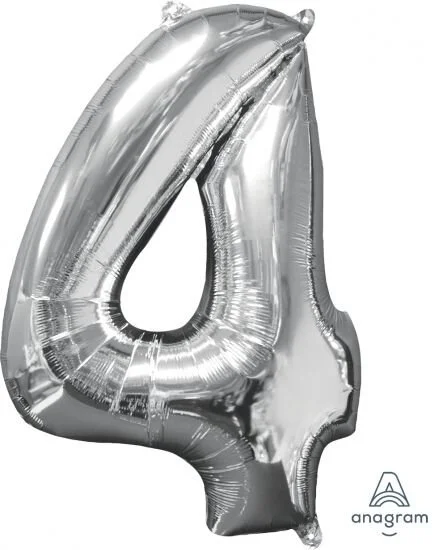 Silver Medium Sized Number 4 Balloon 66cm