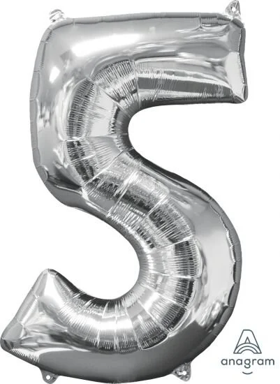 Silver Medium Sized Number 5 Balloon 66cm
