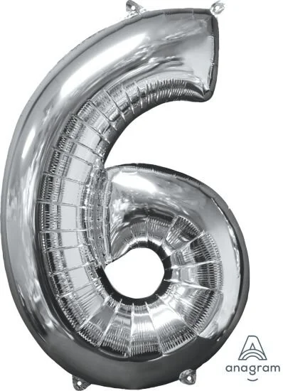 Silver Medium Sized Number 6 Balloon 66cm