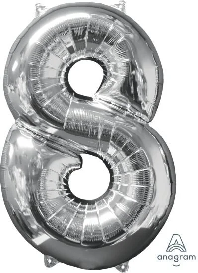 Silver Medium Sized Number 8 Balloon 66cm