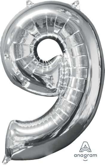 Silver Medium Sized Number 9 Balloon 66cm