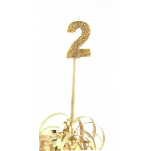 Gold Glitter Number 2 Candle Topper