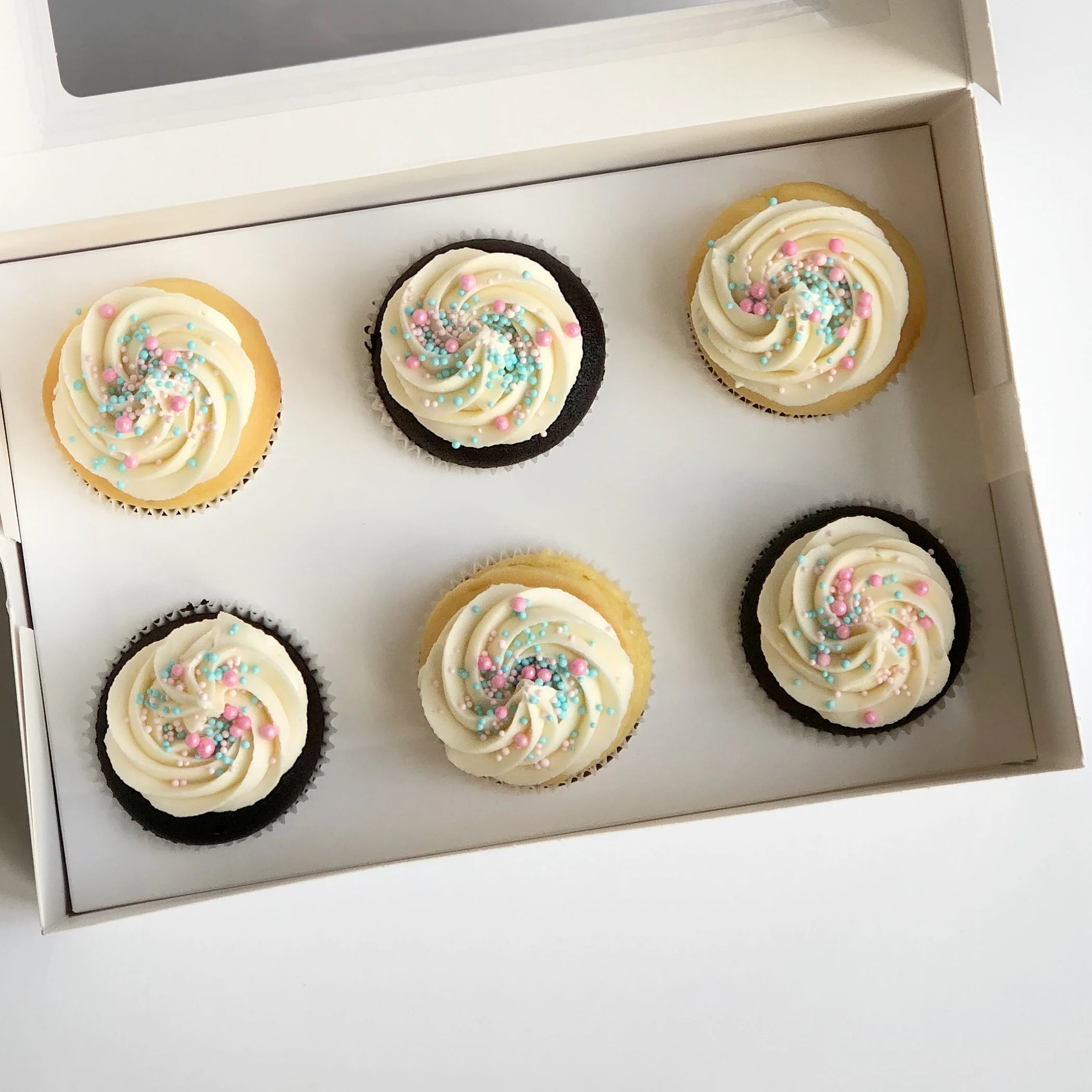 Mixed Pink And Blue Sprinkle Cupcakes - 6 pack