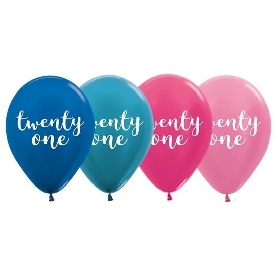 Twenty One Metallic Pearl Printed Latex Balloon 30cm