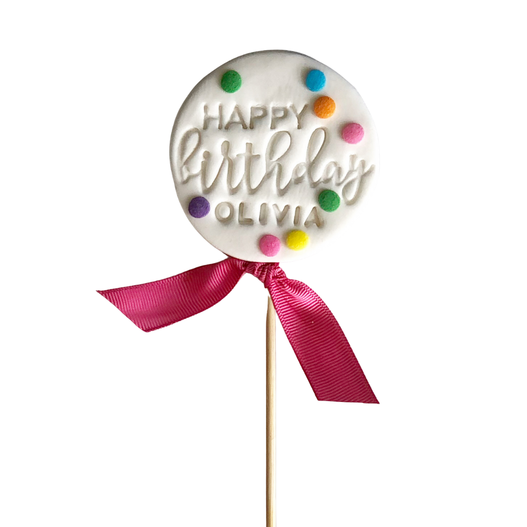 Pink Personalised Happy Birthday Name Icing Cake Topper