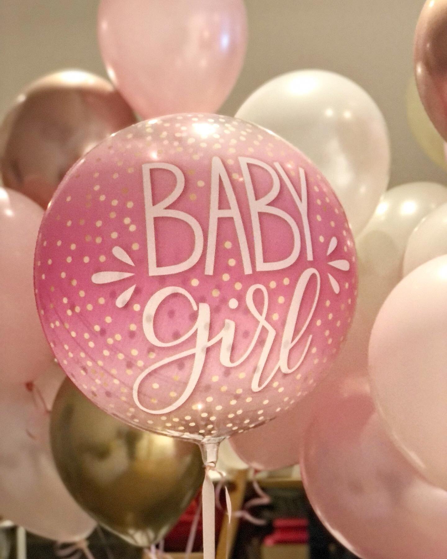 Sweet baby girl you are already surrounded by so much love! Gorgeous balloons featuring our Sweet Darling Balloon Mix and long lasting Baby Girl Bubble Balloon we created recently for a client celebrating the upcoming arrival of their first born baby