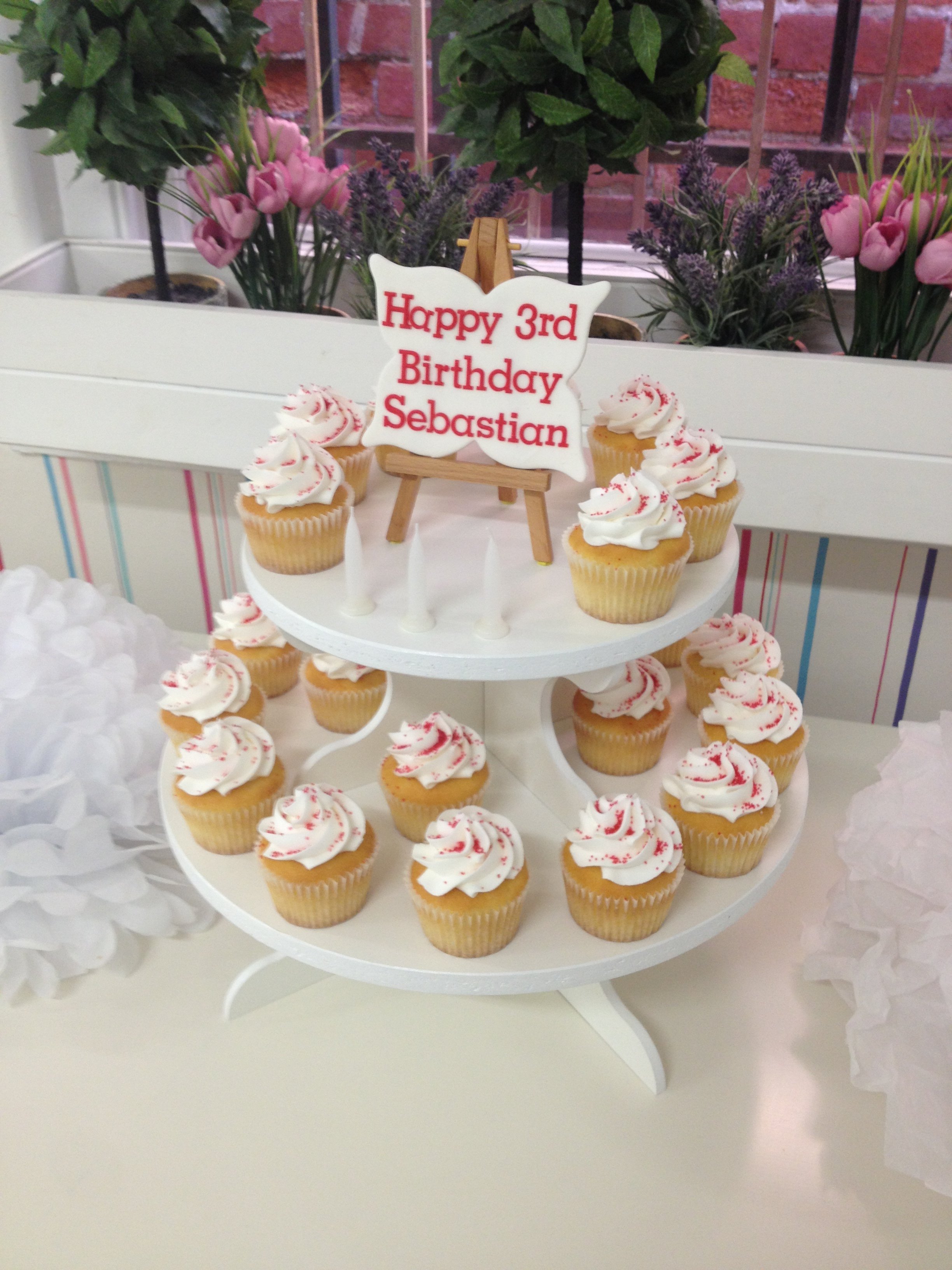 Sebastian's Cupcake Tower & Plaque.JPG