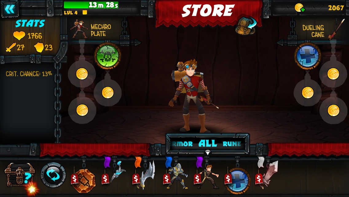 Your inventory system to upgrade armor, weapons and runes.