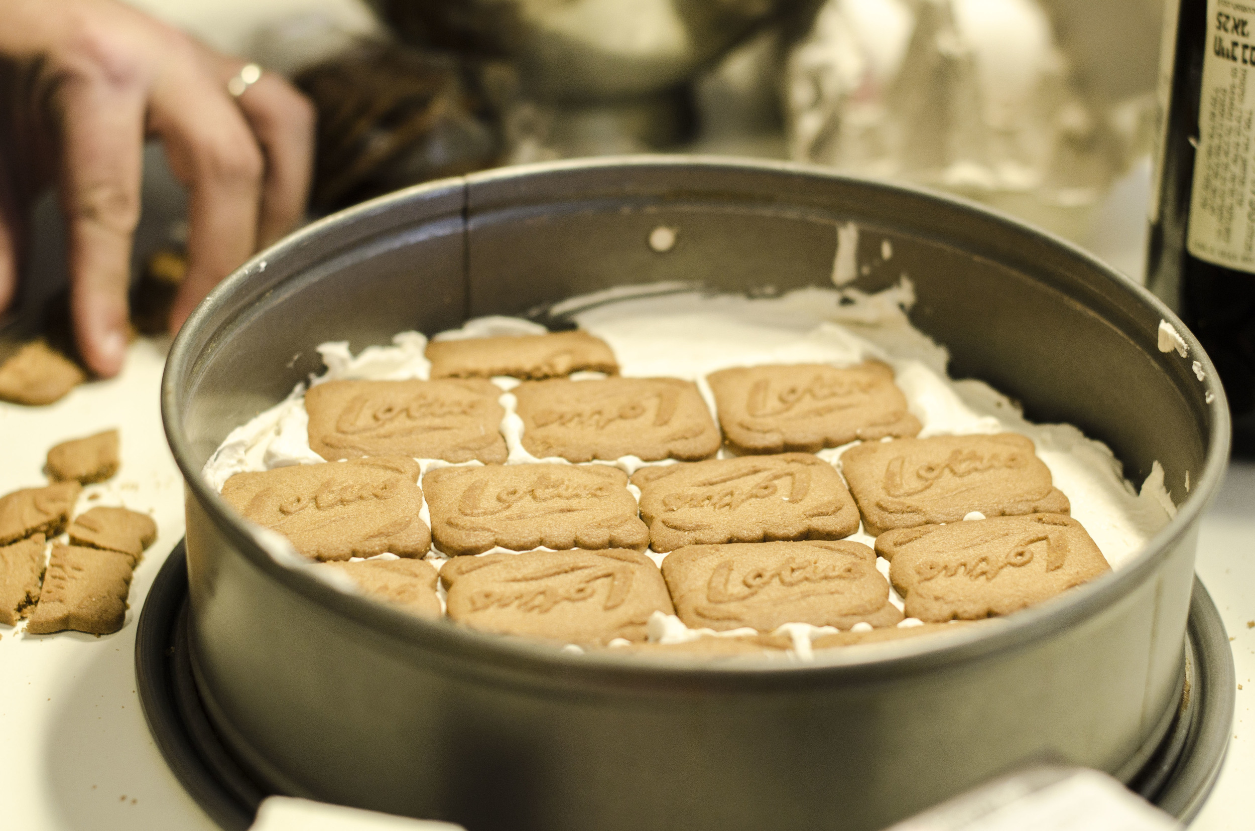 Layers of the biscuits and the cream