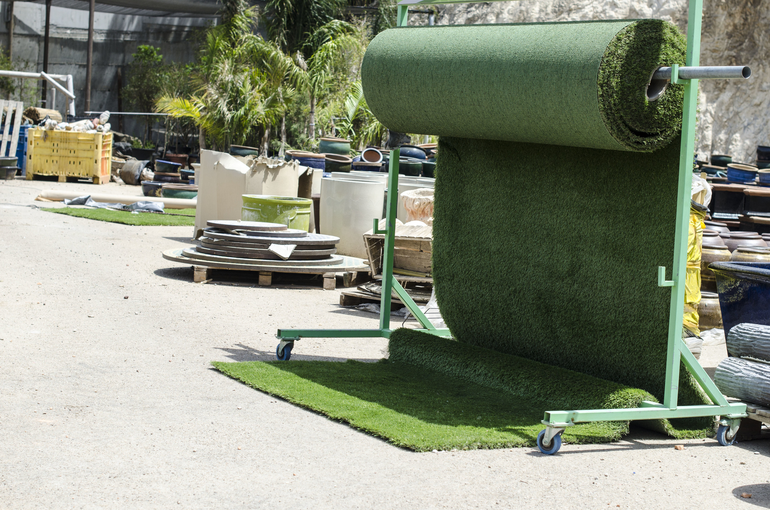 Fake green grass. 