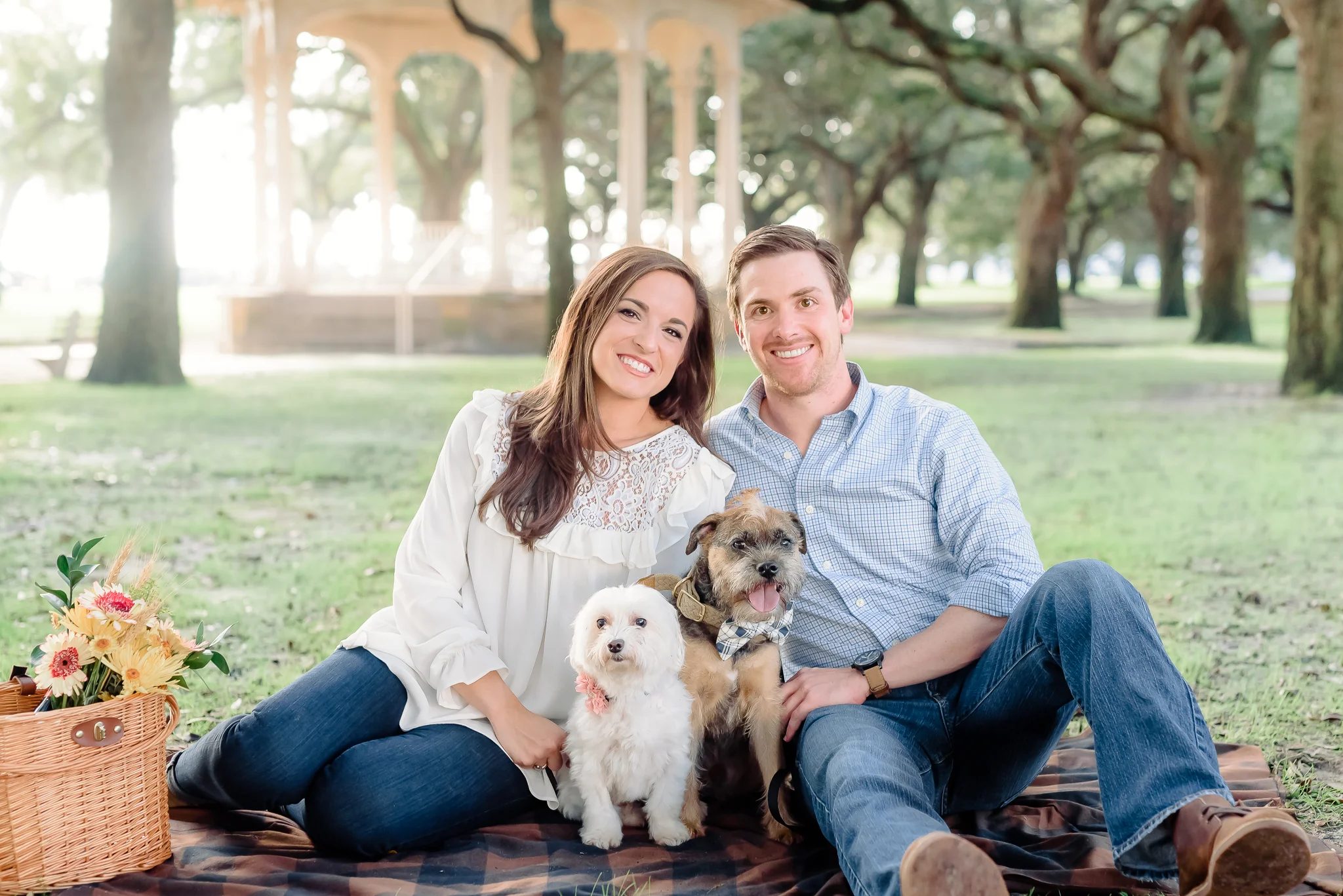 Sweet, casual engagement photos with their adorable dogs, Charleston SC Engagement Photography