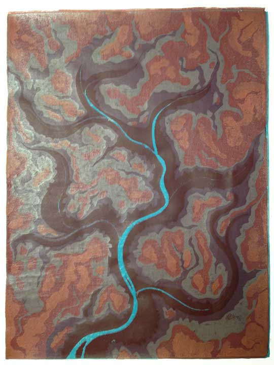 Fragile Surface, reductive 5-color block print 1985