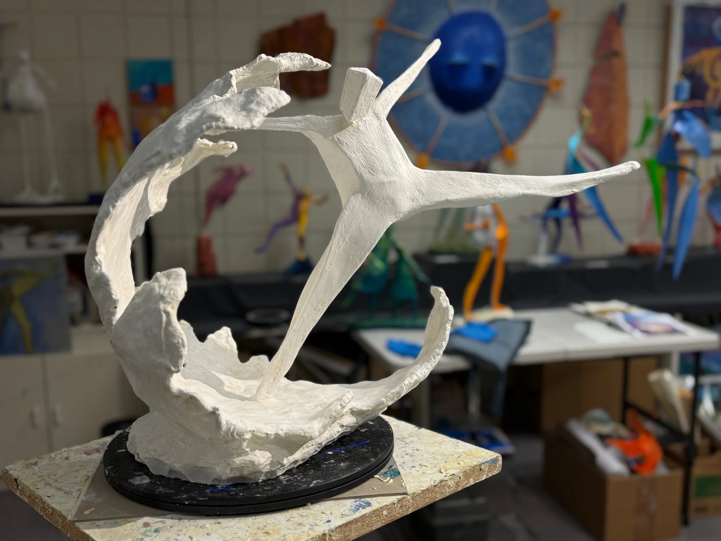mixed media sculpture in sculpture studio