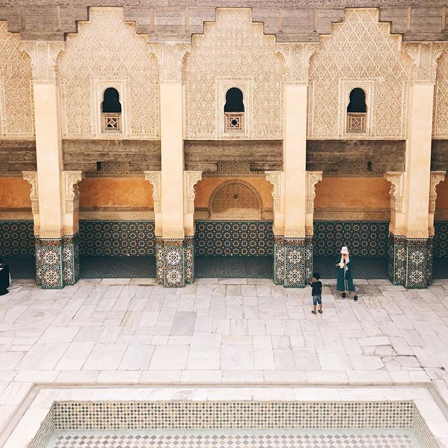 Old and new. A beautiful quiet place of thought and study in the medina #benyoussefmadrasa #marrakech #morocco #medina