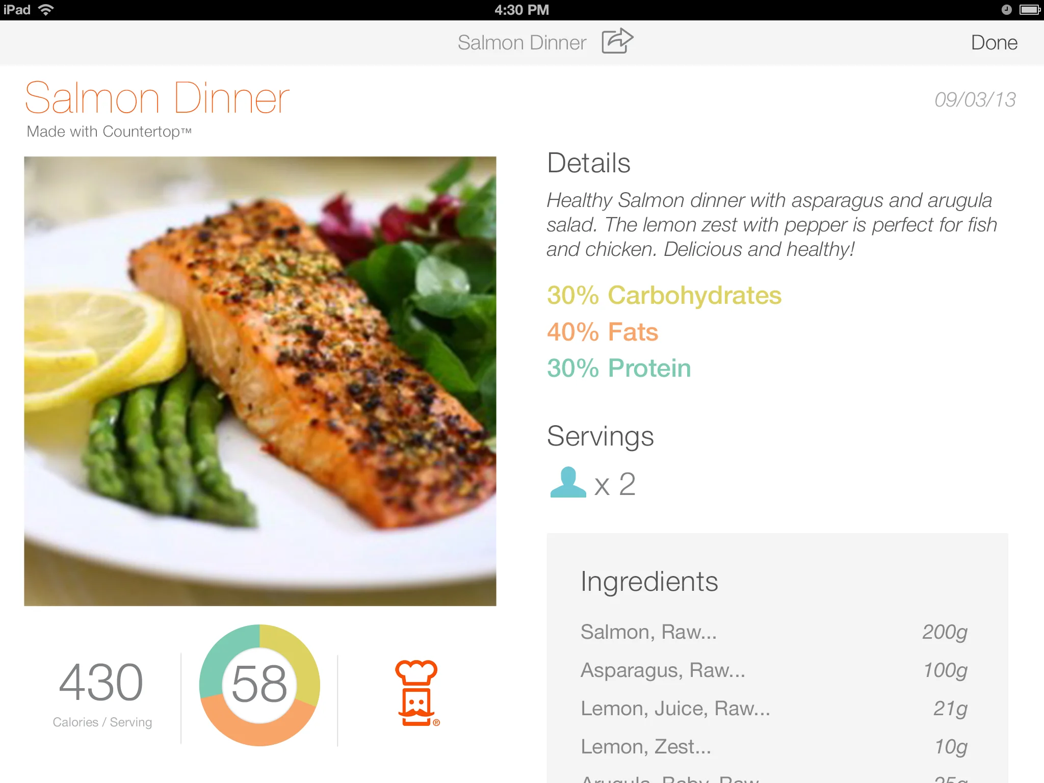 Share meal card pushes content to your favorite social platforms