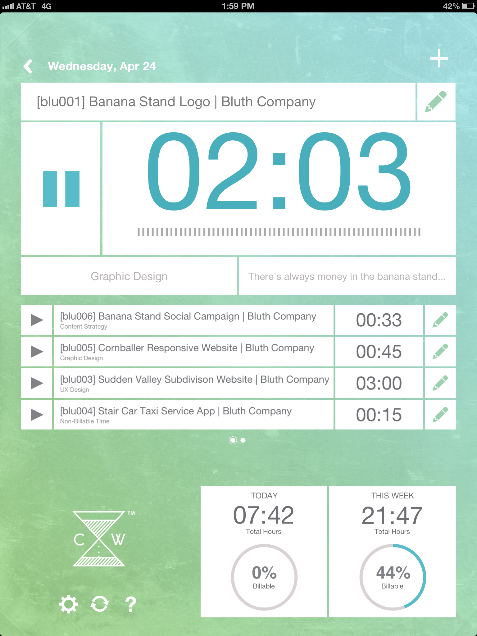 ClockWork dashboard screen