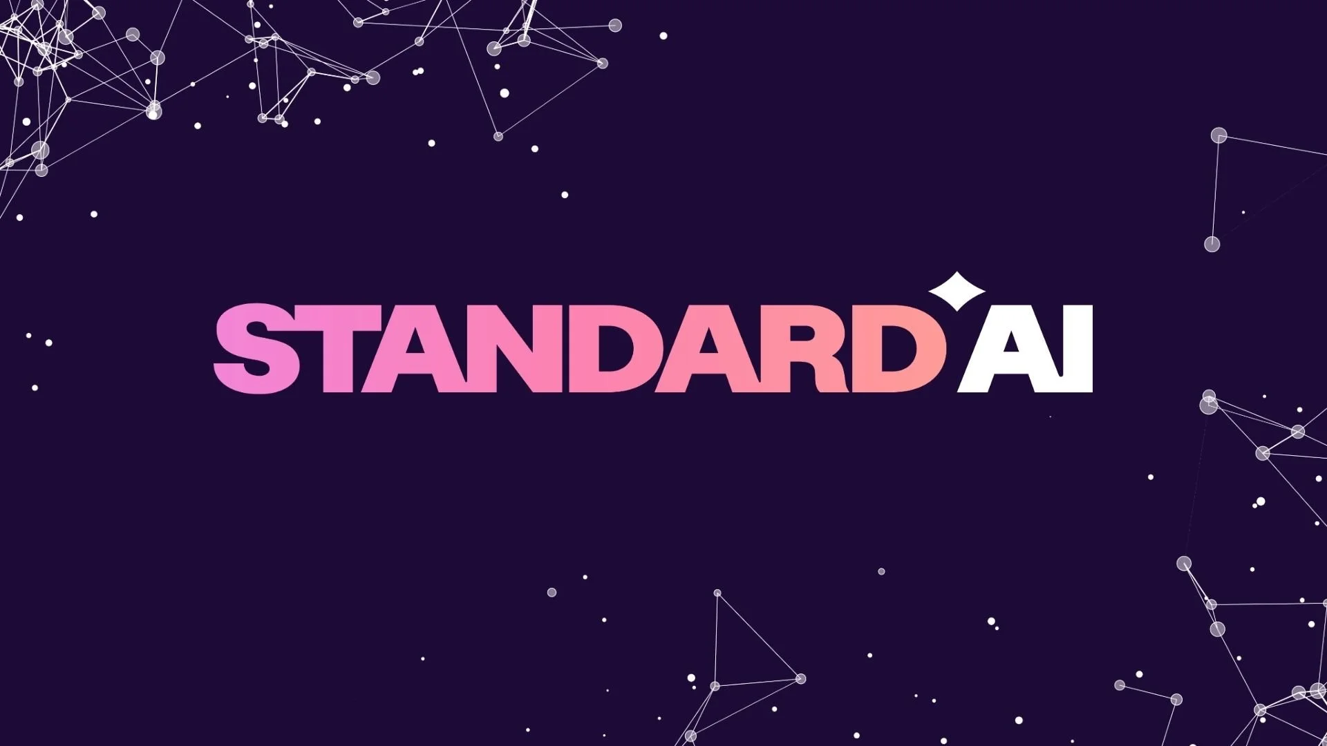 Digital graphic with a dark purple background and a network of white dots and connecting lines. The word 'STANDARD' is in large pink and purple gradient letters, and 'AI' is in smaller white letters with a small star above the letter 'A'.