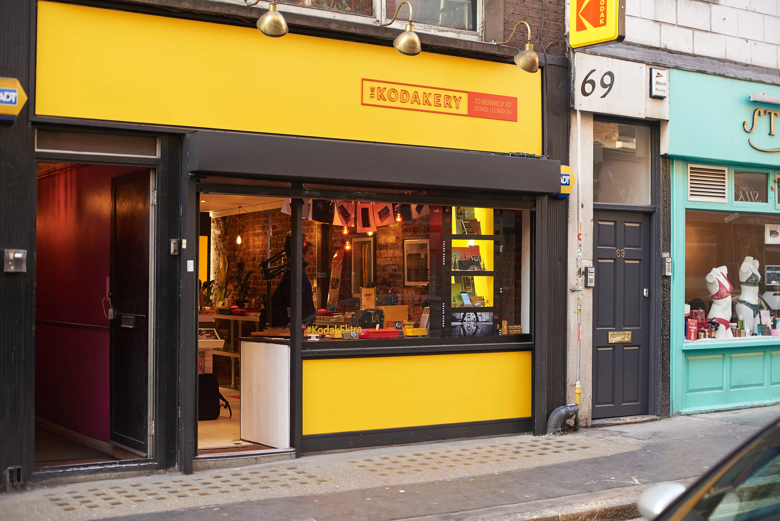 Film camera giants Kodak launched their latest smart phone just before christmas in 2016.
They had opened a pop up shop called Kodakery in London's Berwick Street in Soho, the pop up shop was a hit as it allowed people to come and try the phone's newest features such as being able to set the aperture, iso, shutter speed and even down to the White balance. The other features on the phone included being able to extend the phone memory and purchasing traditional prints. The pop up shop also allowed people to purchase branded clothing and kodak's tradition Portra 800 film.