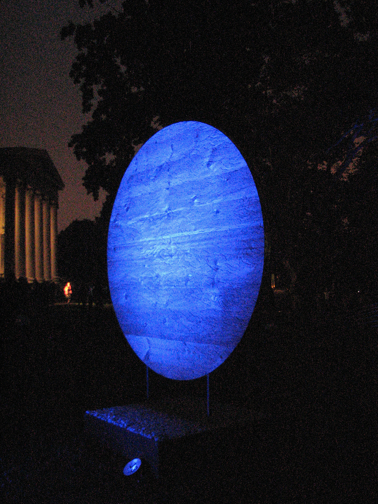 Ripple Effect at LUMEN Festival 2015 Carved wood sculpture - pine and spruce, copper, steel and gravel - 7' diameter Installation at New House Center for Contemporary Art, FLUID/LUMEN 2015 Snug Harbor, Staten Island, NY May 2015- March 2016