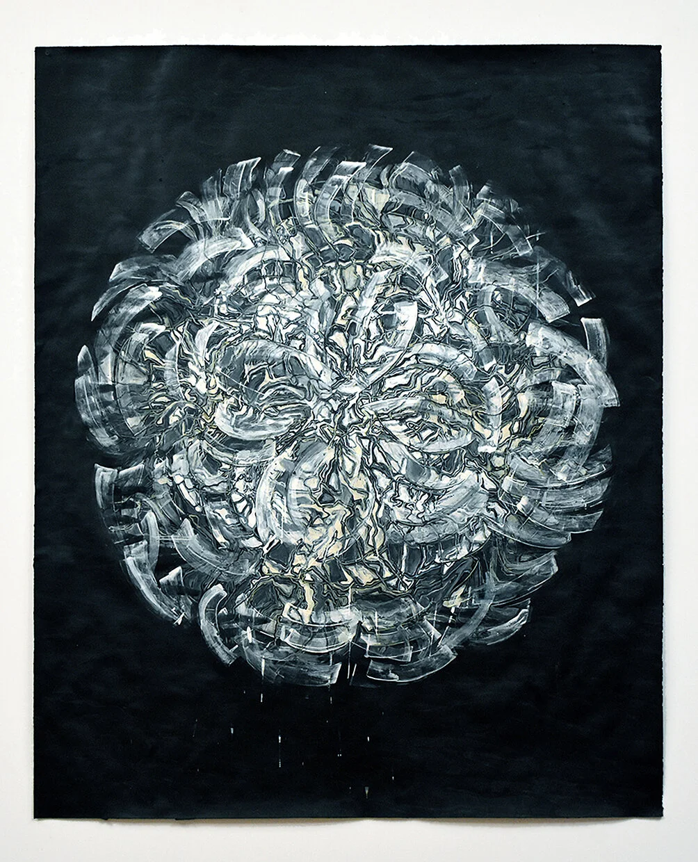Undercurrent _ Turbine mixed media painting on paper ink, clay slip, slate and polymer 59.5” x49.5” 2018