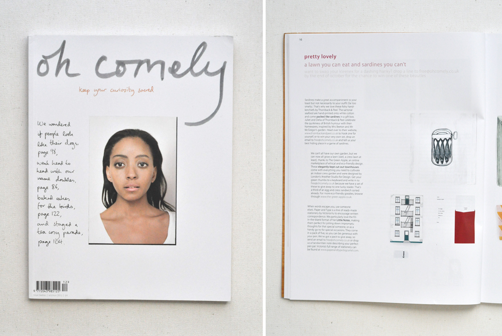 i’m happy to share that the little notes are featured in the october issue of UK-based oh comely magazine, and under the category “pretty lovely” to boot!  in their kind words:
"When words escape you, use someone else’s. Pape…