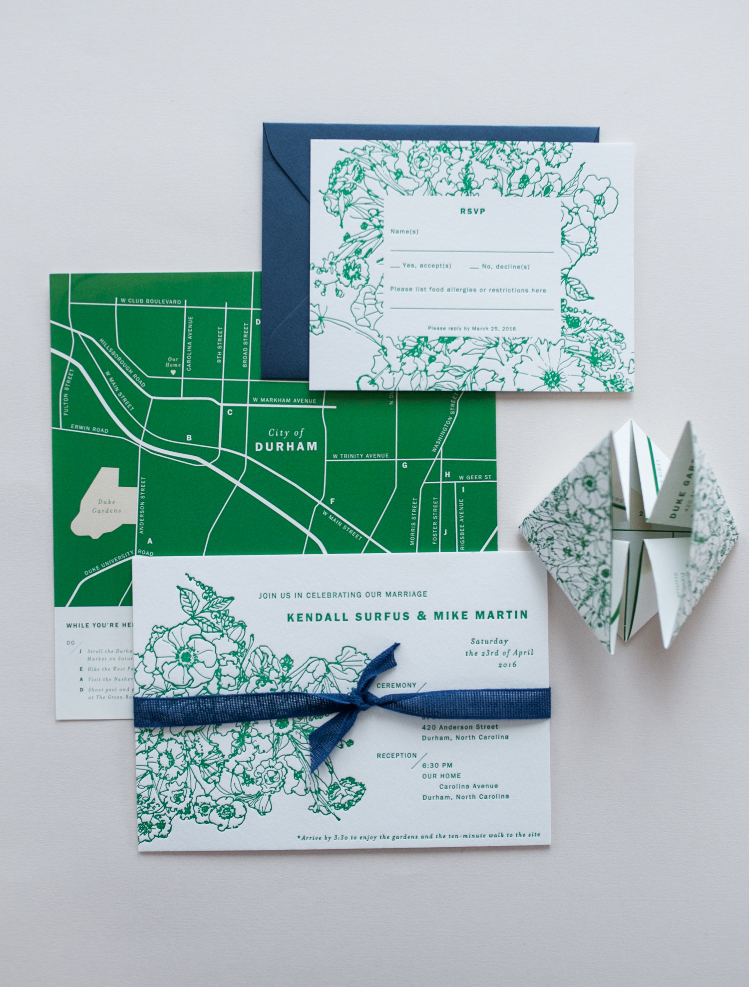 Allover Floral Invitation in Green by Paper & Type, styling and photography by Emilie Anne Szabo