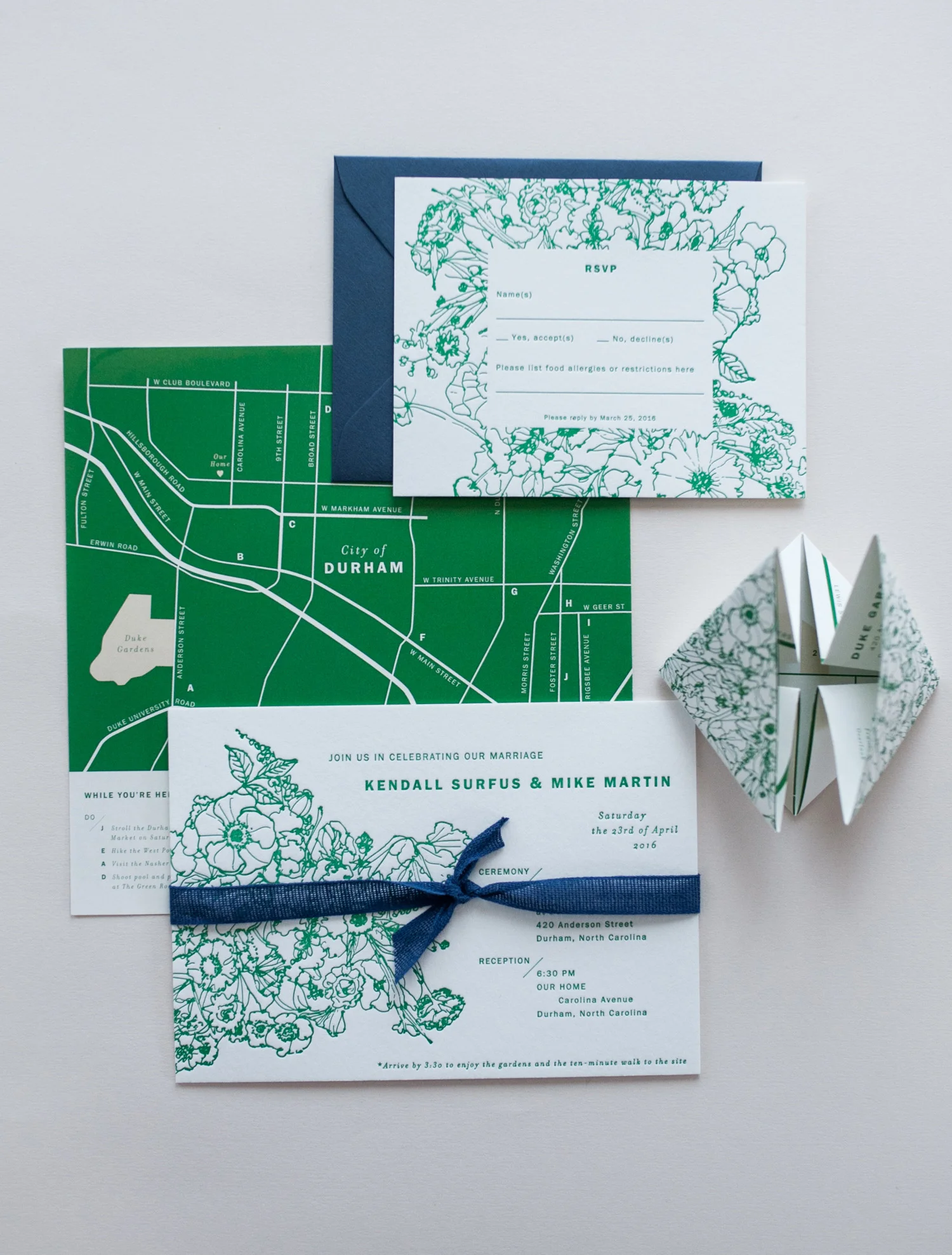 Allover Floral Invitation in Green by Paper & Type, styling and photography by Emilie Anne Szabo