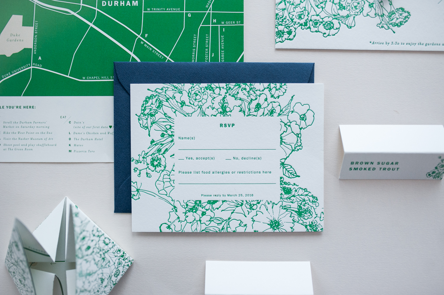 Allover Floral Invitation in Green by Paper & Type, styling and photography by Emilie Anne Szabo