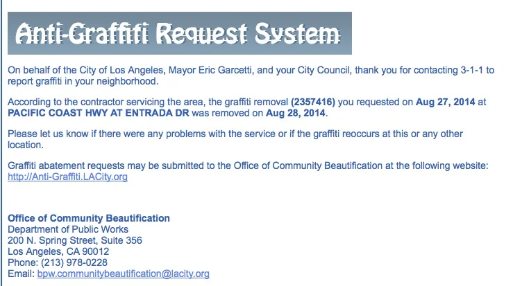 City 3-1-1 anti-grafitti report