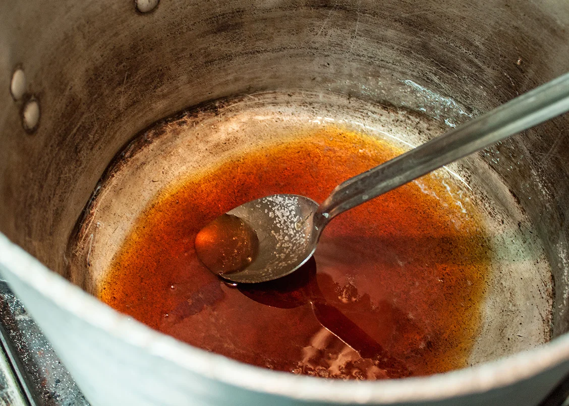 Some caramelized sugar, don't forget your candy thermometer for this step.
