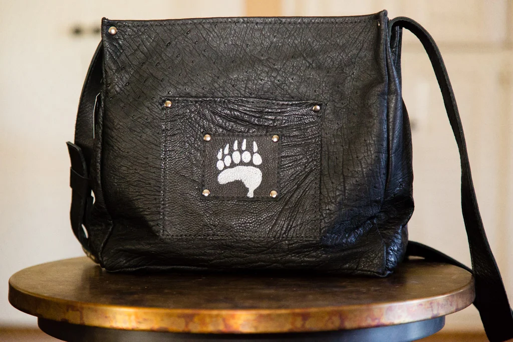 Ostrich Messenger Bag-flap opened