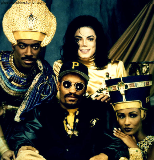  On set, Eddie Murphey, John Singleton, MJ and Iman. 